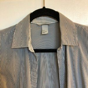 H&M denim pinstripe LS button-down shirt with pearl buttons and contrasting cuff
